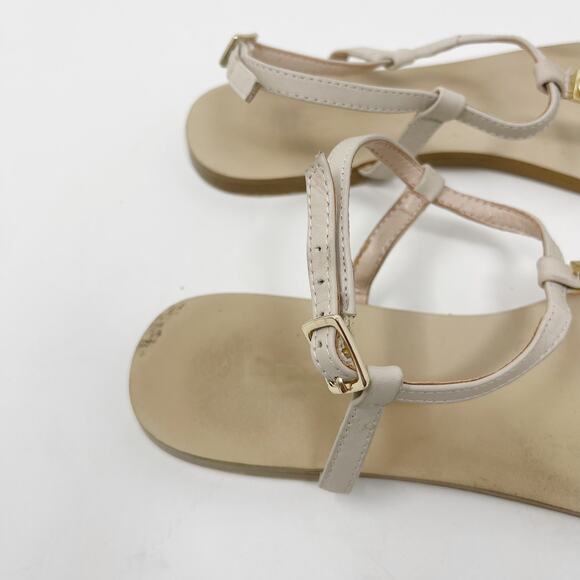 ALDO Womens US 9 EUR 40 Cream Faux Pearl Thong Sandals Ankle Strap Flat - Picture 7 of 12